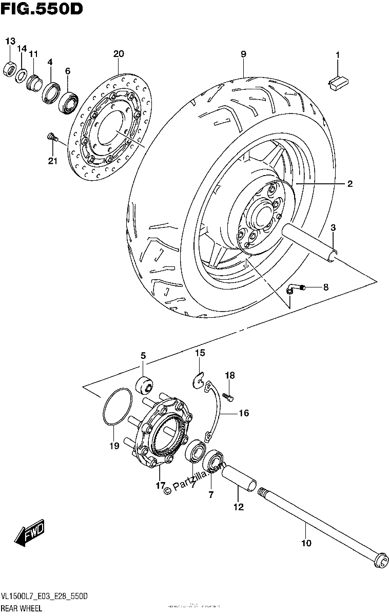Diagrama de REAR WHEEL VL1500BTL7 E28