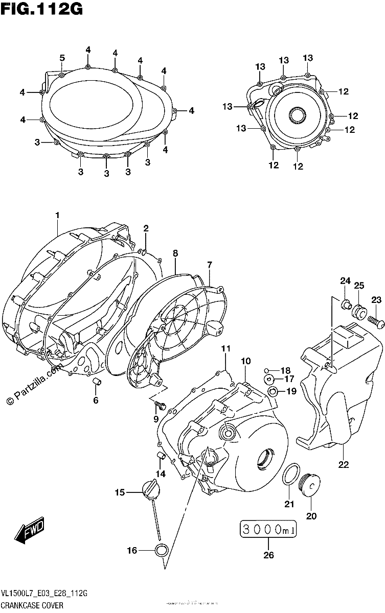 Diagrama de CRANKCASE COVER VL1500TL7 E33