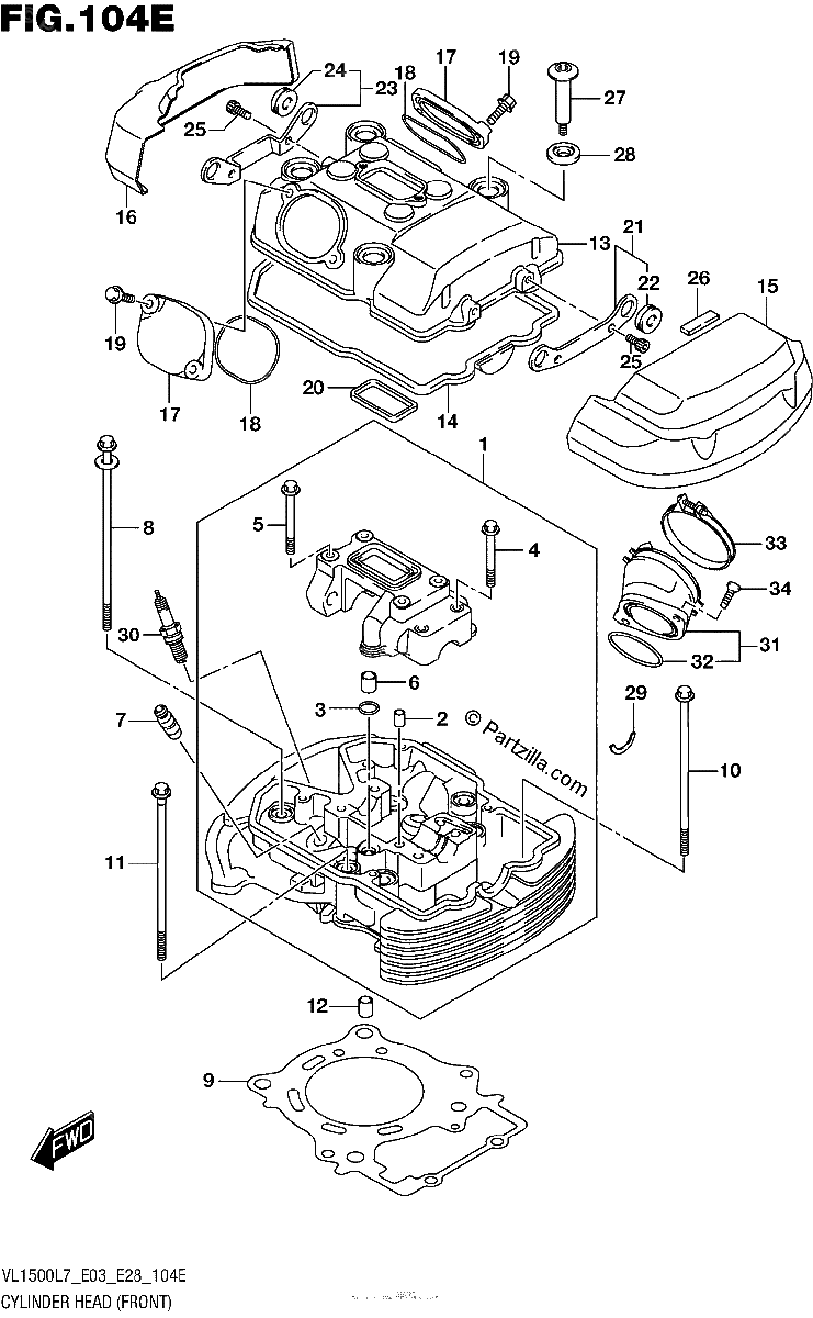 Diagrama de CYLINDER HEAD FRONT VL1500TL7 E03