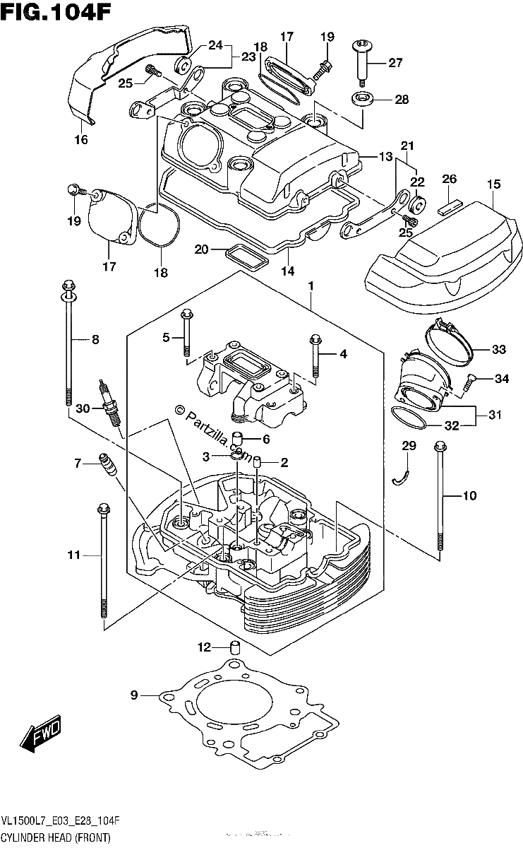 Diagrama de CYLINDER HEAD FRONT VL1500TL7 E28