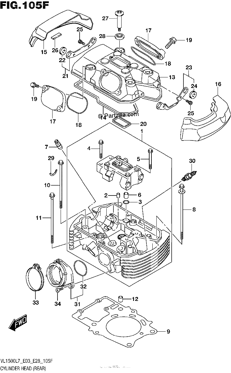 Diagrama de CYLINDER HEAD REAR VL1500TL7 E28