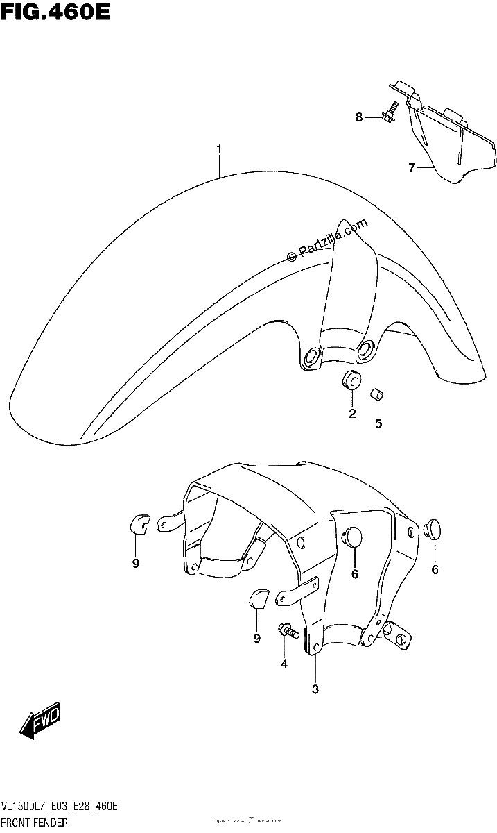 Diagrama de FRONT FENDER VL1500TL7 E03