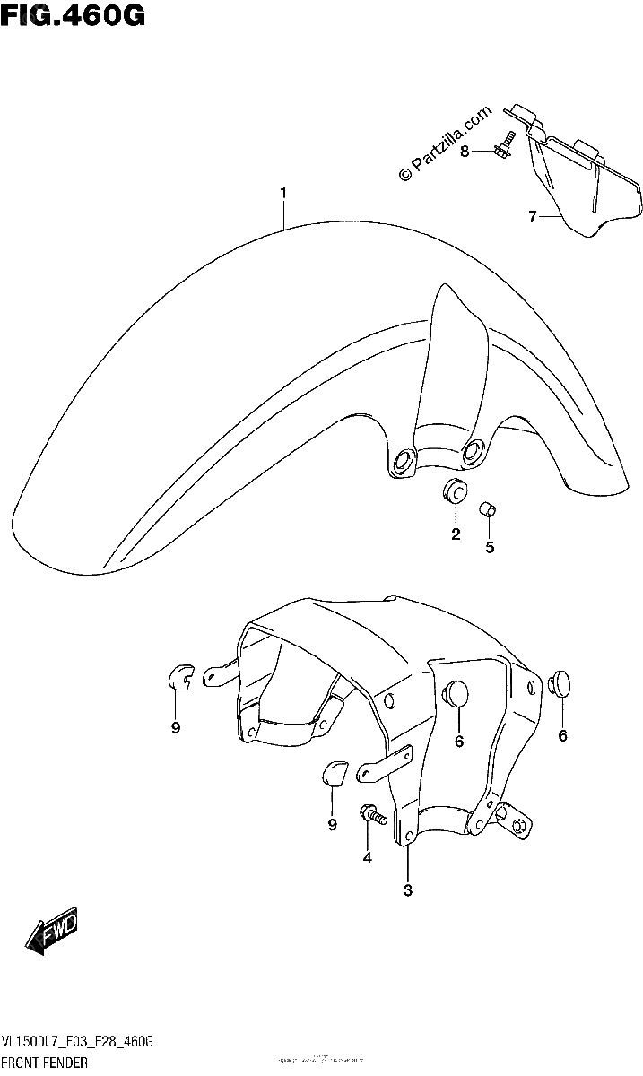 Diagrama de FRONT FENDER VL1500TL7 E33