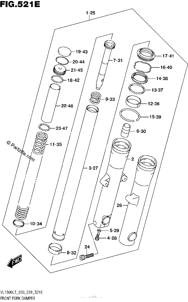 Diagrama de FRONT FORK DAMPER VL1500TL7 E03