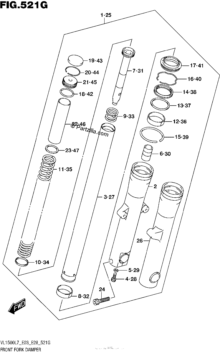 Diagrama de FRONT FORK DAMPER VL1500TL7 E33