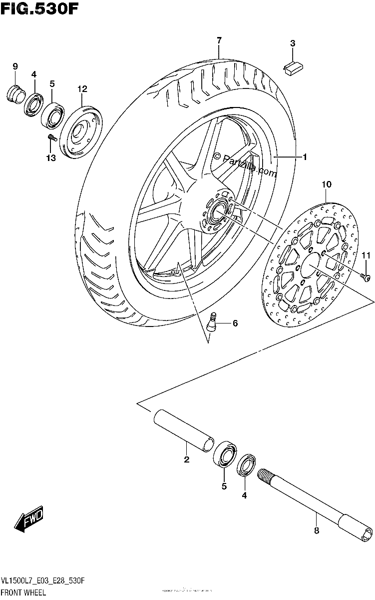 Diagrama de FRONT WHEEL VL1500TL7 E28