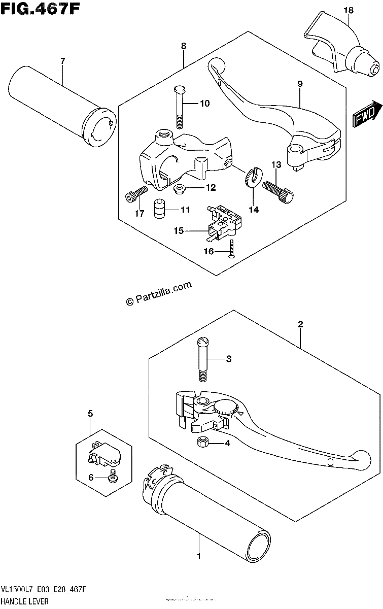 Diagrama de HANDLE LEVER VL1500TL7 E28