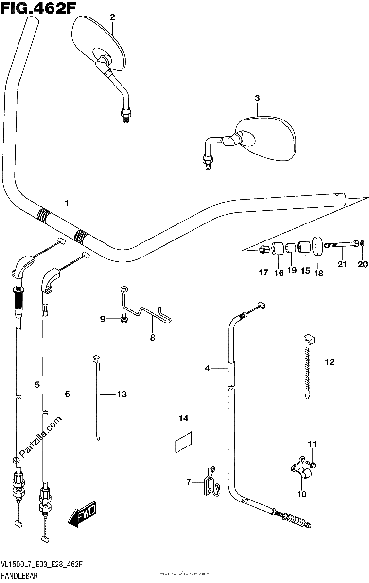 Diagrama de HANDLEBAR VL1500TL7 E28