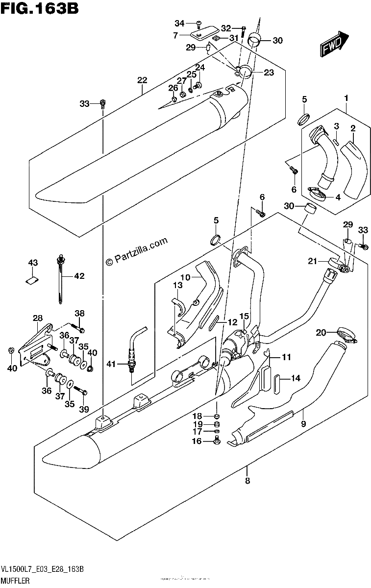 Diagrama de MUFFLER VL1500BL7 E28