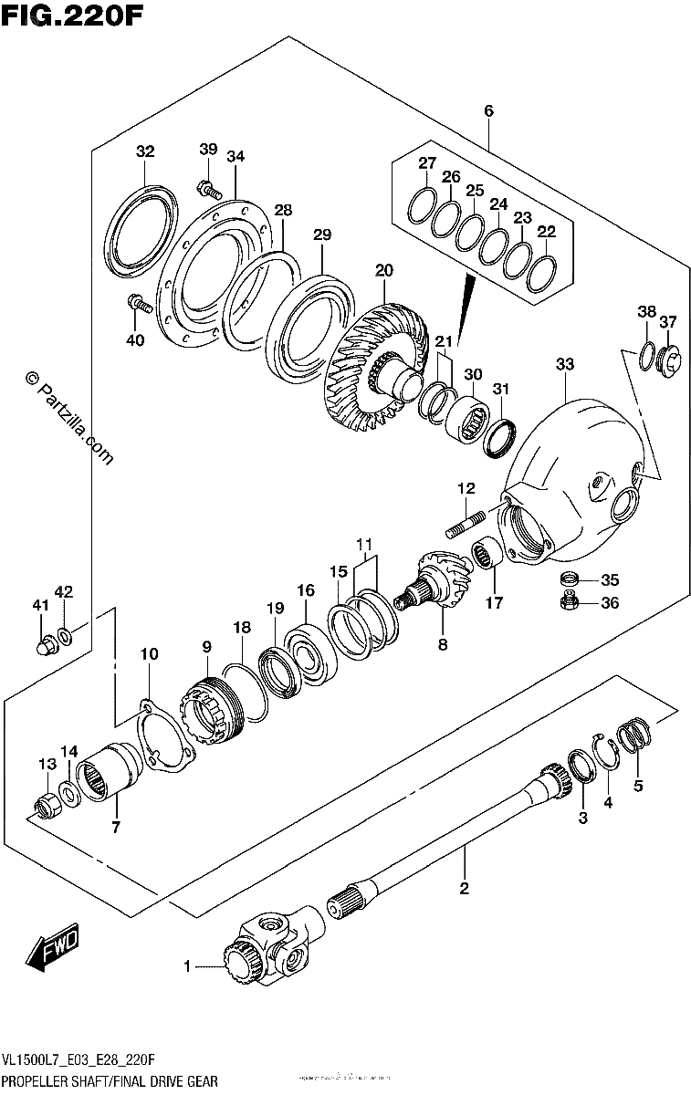 Diagrama de PROPELLER SHAFT FINAL DRIVE GEAR VL1500TL7 E28