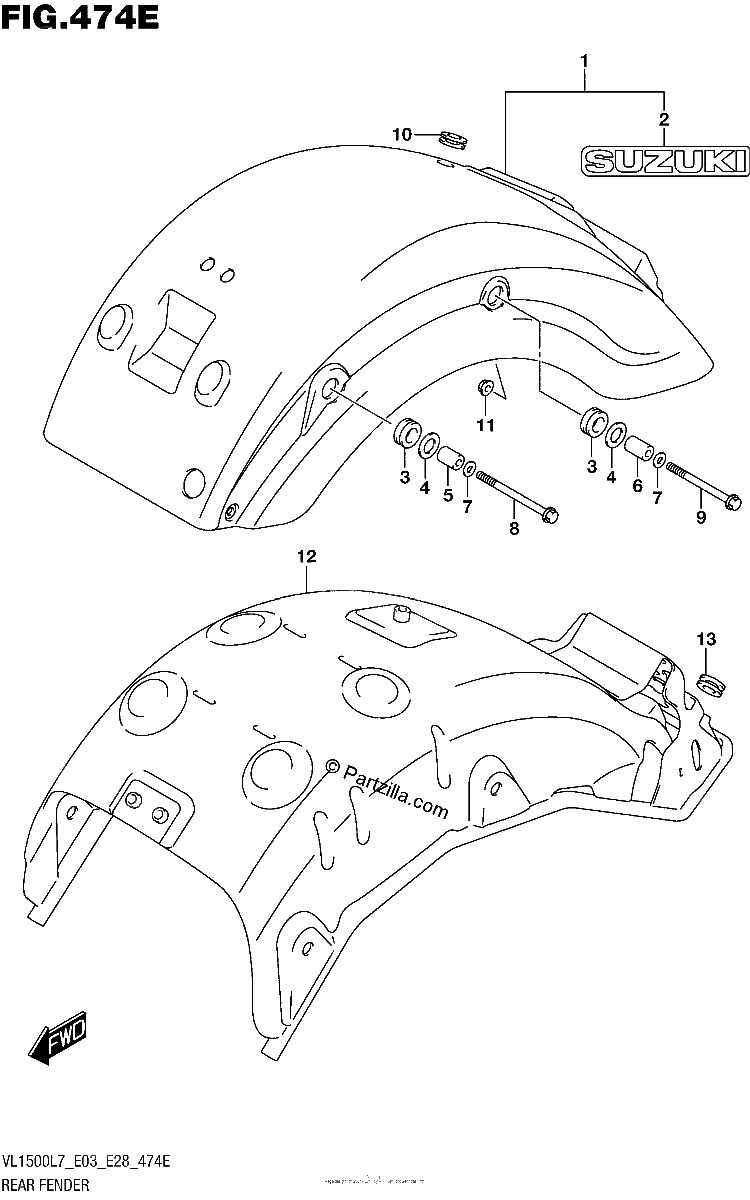 Diagrama de REAR FENDER VL1500TL7 E03