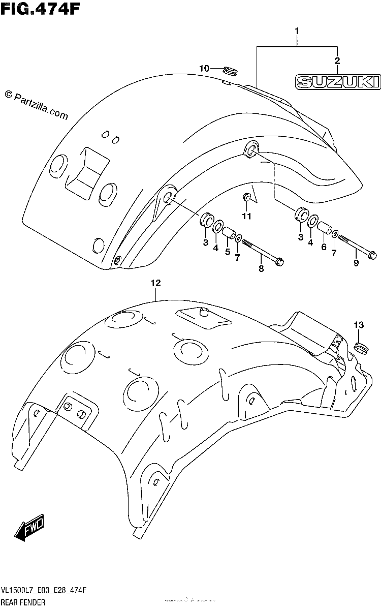 Diagrama de REAR FENDER VL1500TL7 E28