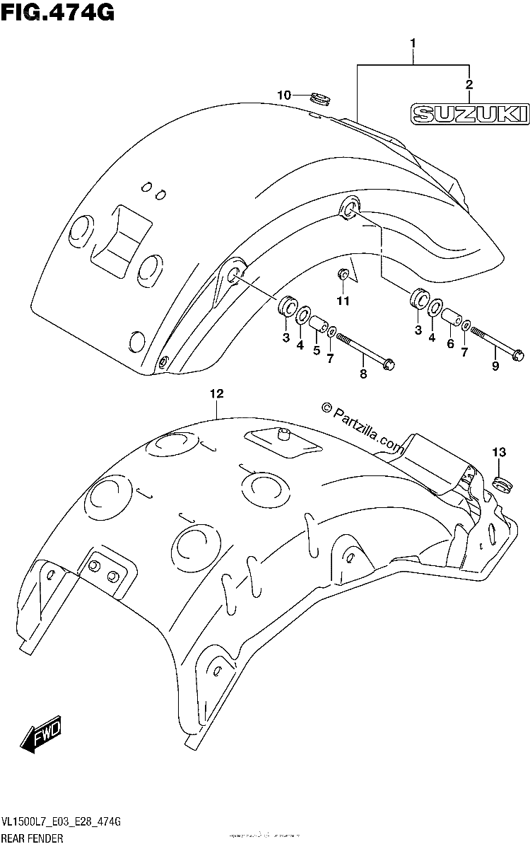 Diagrama de REAR FENDER VL1500TL7 E33