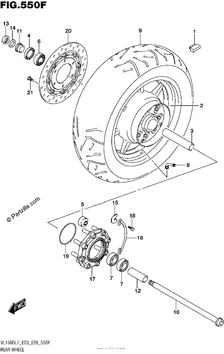 Diagrama de REAR WHEEL VL1500TL7 E28