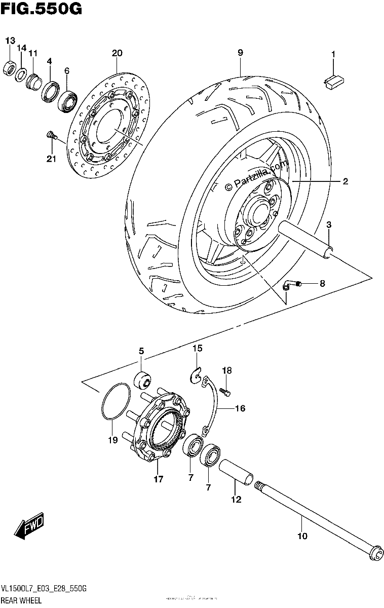 Diagrama de REAR WHEEL VL1500TL7 E33