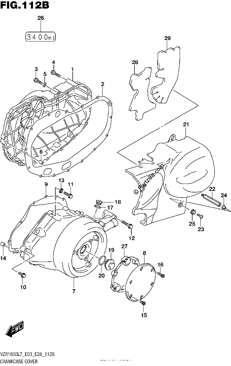 Diagrama de CRANKCASE COVER VZR1800BZL7 E03