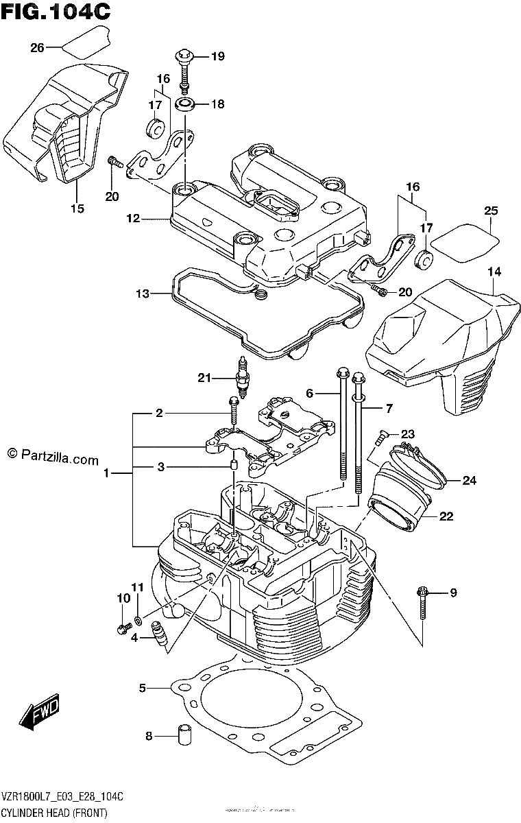Diagrama de CYLINDER HEAD FRONT VZR1800BZL7 E28