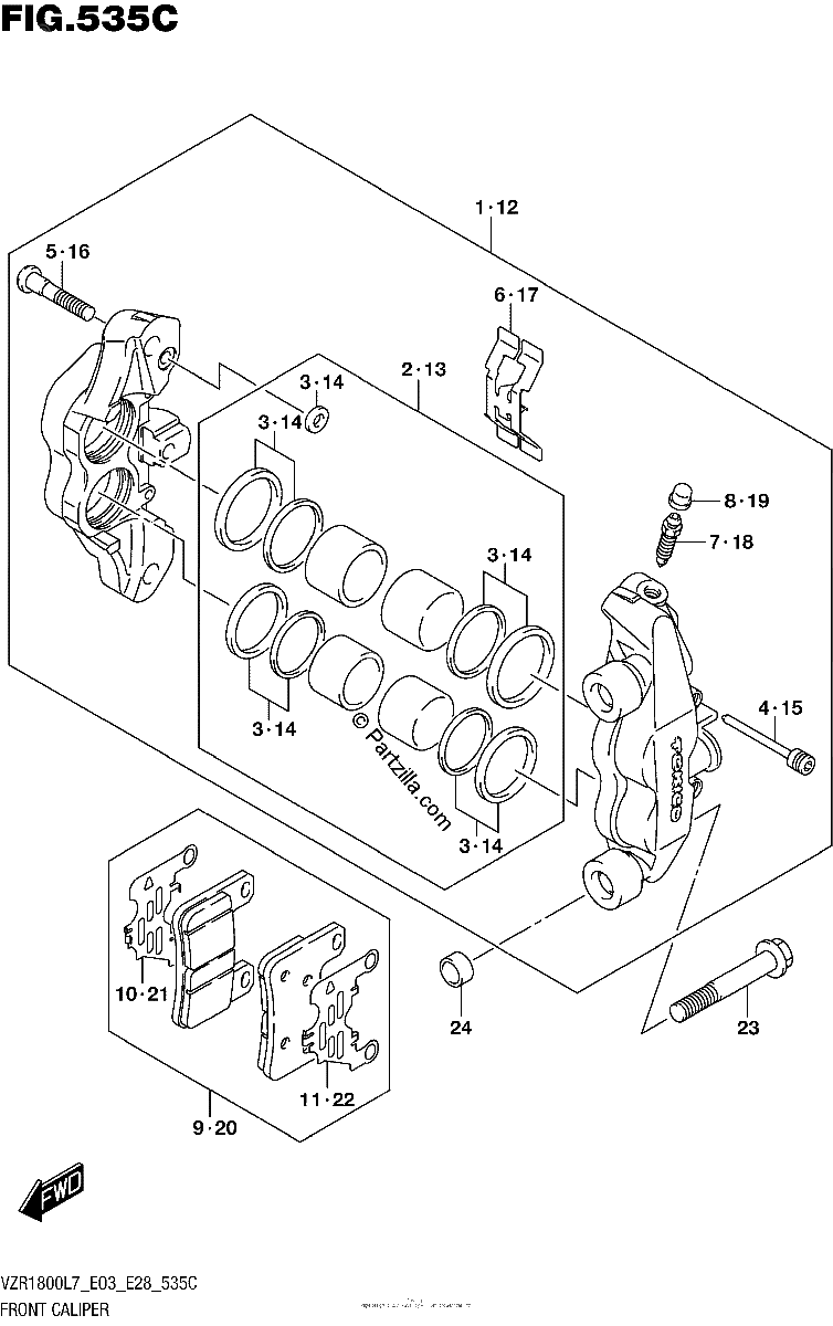 Diagrama de FRONT CALIPER VZR1800BZL7 E28
