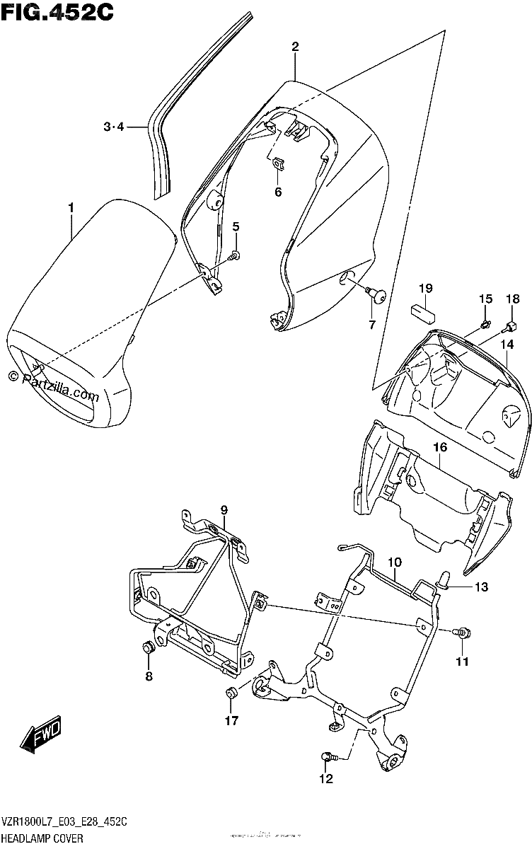 Diagrama de HEADLAMP COVER FOR BBD VZR1800BZL7 E03