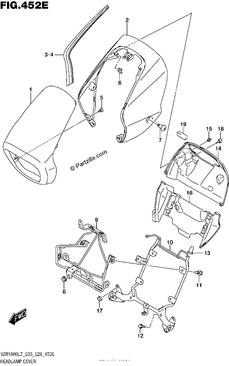 Diagrama de HEADLAMP COVER FOR BBD VZR1800BZL7 E28