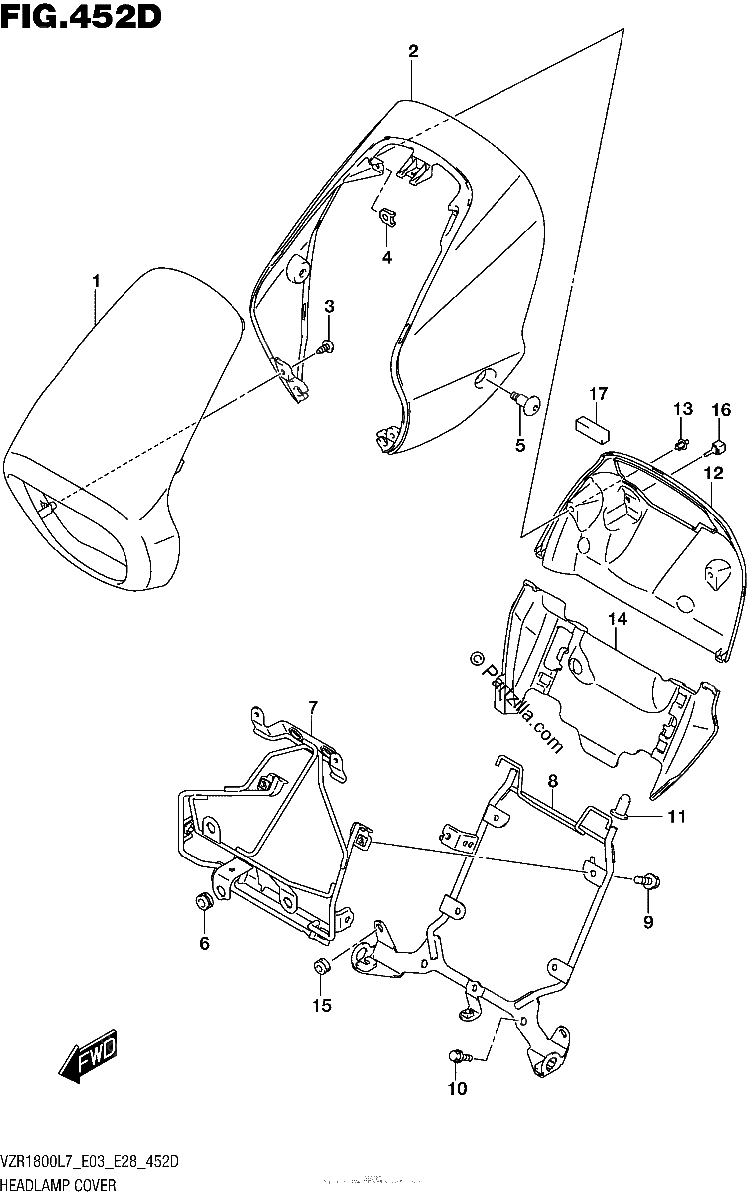 Diagrama de HEADLAMP COVER FOR PGZ VZR1800BZL7 E28