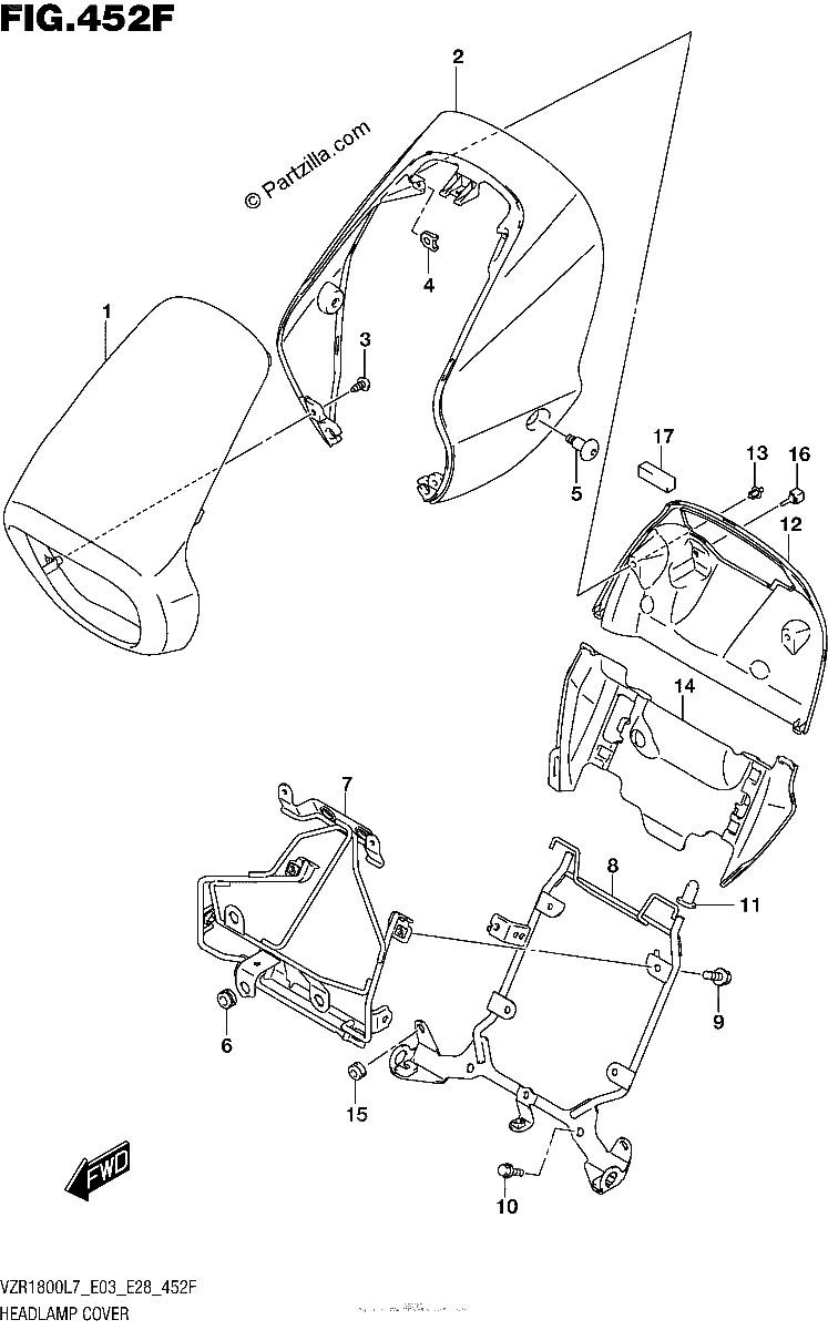 Diagrama de HEADLAMP COVER FOR PGZ VZR1800BZL7 E33