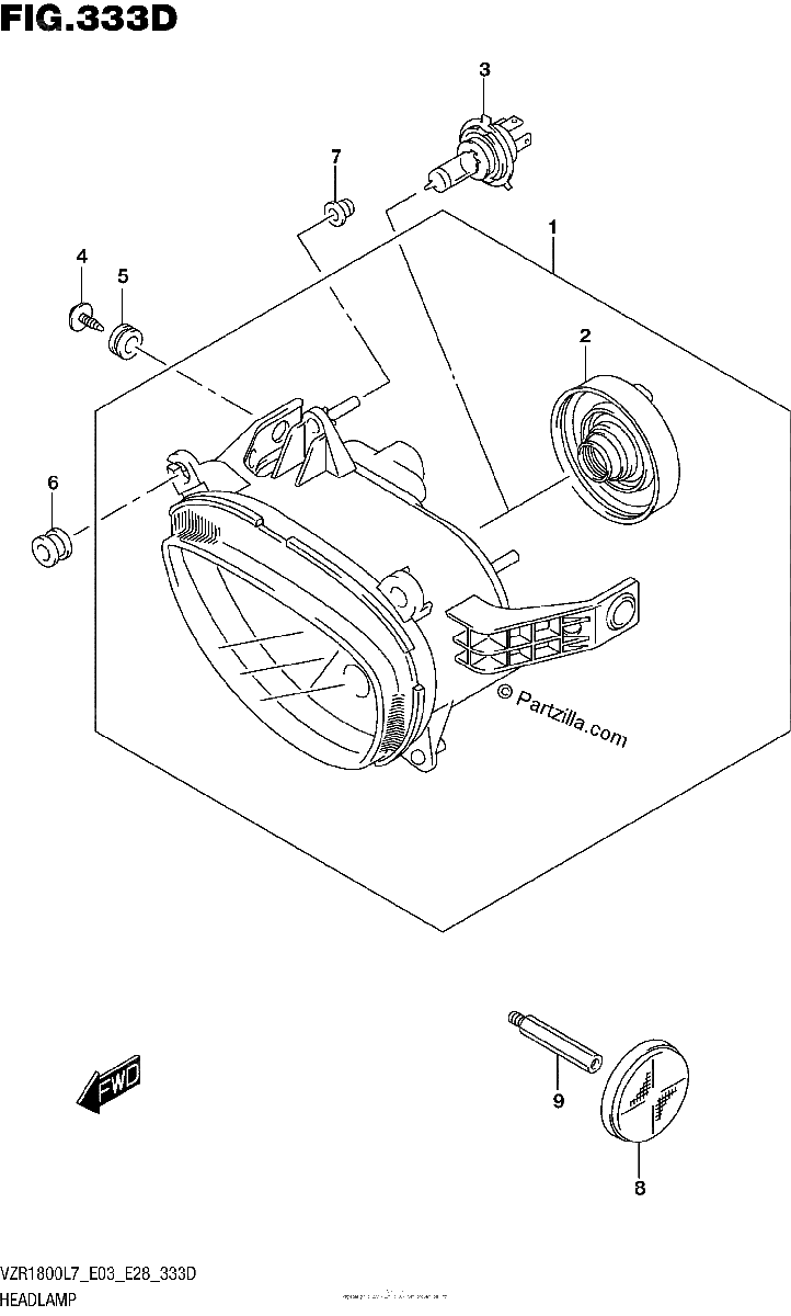 Diagrama de HEADLAMP VZR1800BZL7 E33