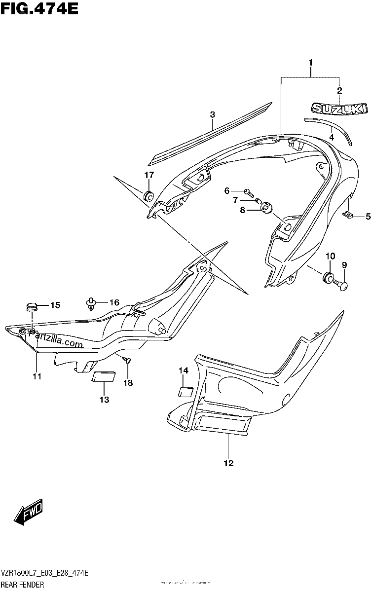Diagrama de REAR FENDER FOR BBD VZR1800BZL7 E28