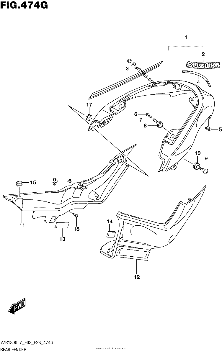 Diagrama de REAR FENDER FOR BBD VZR1800BZL7 E33