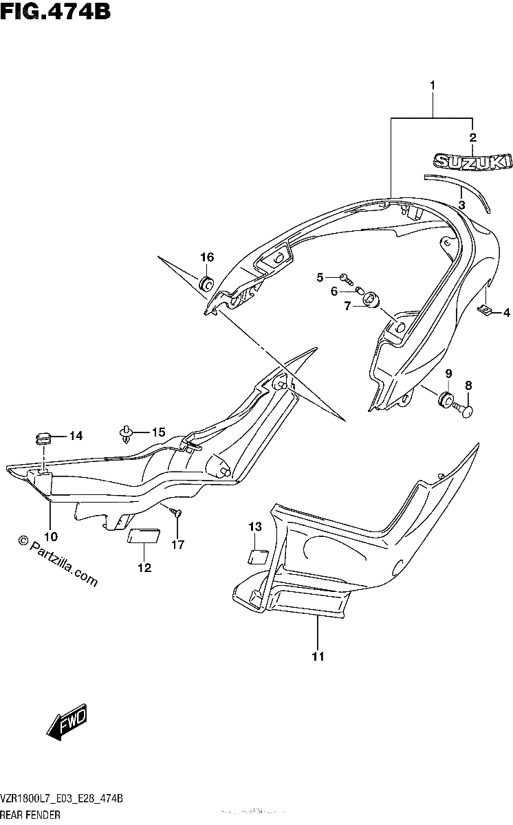 Diagrama de REAR FENDER FOR PGZ VZR1800BZL7 E03