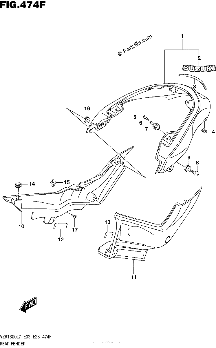 Diagrama de REAR FENDER FOR PGZ VZR1800BZL7 E33