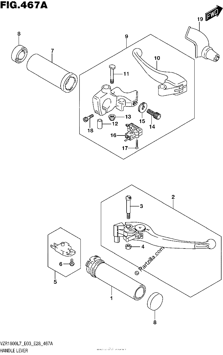 Diagrama de HANDLE LEVER VZR1800L7 E28
