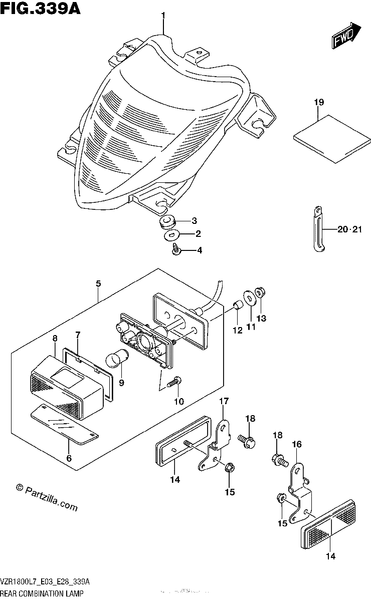Diagrama de REAR COMBINATION LAMP VZR1800L7 E28