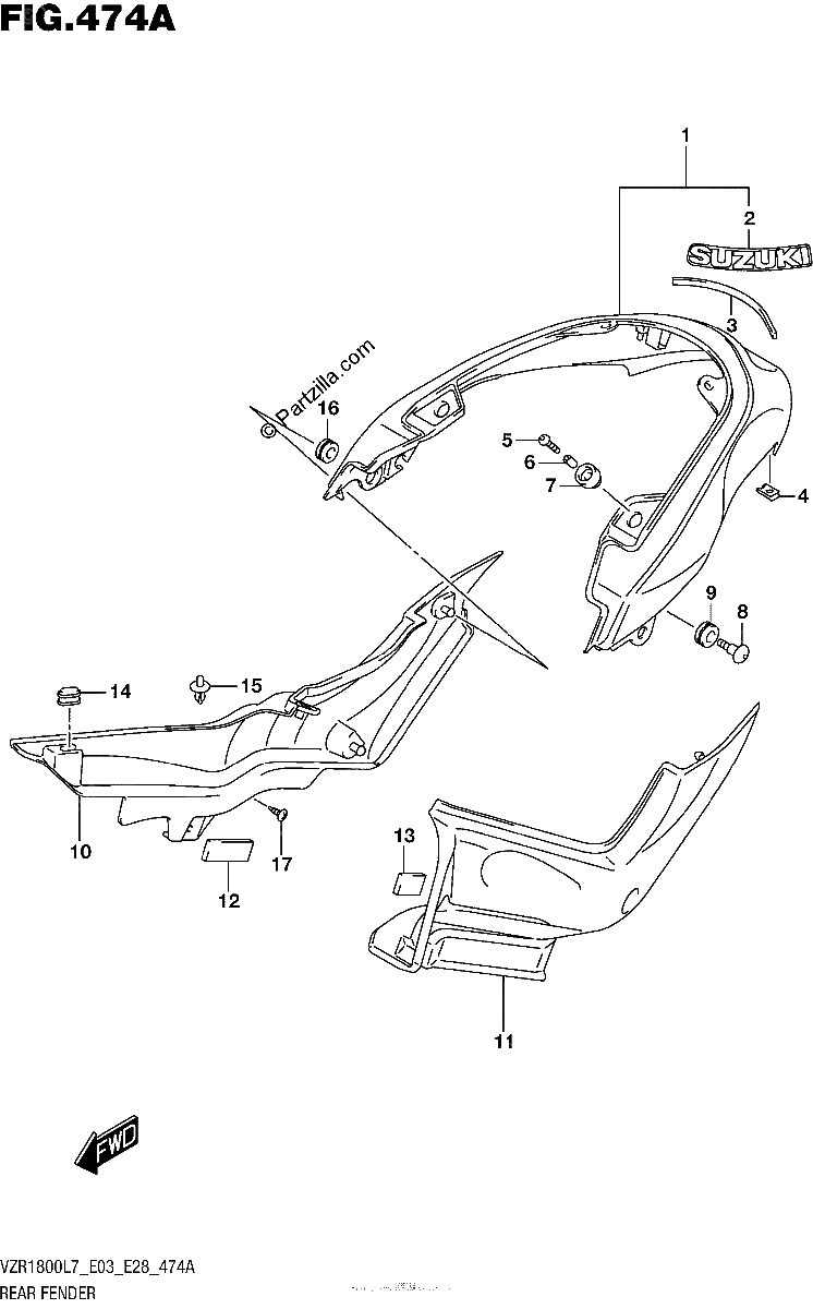 Diagrama de REAR FENDER VZR1800L7 E28
