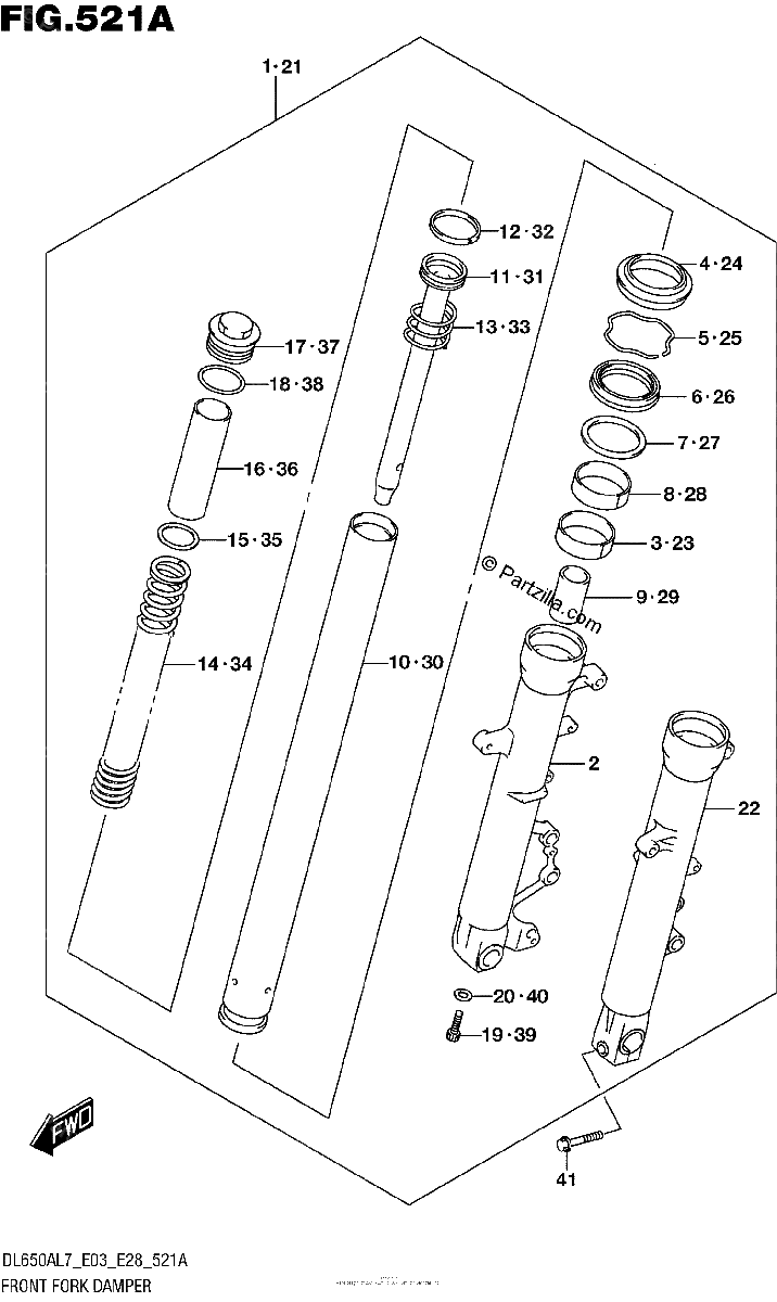 Diagrama de FRONT FORK DAMPER DL650AL7 E03