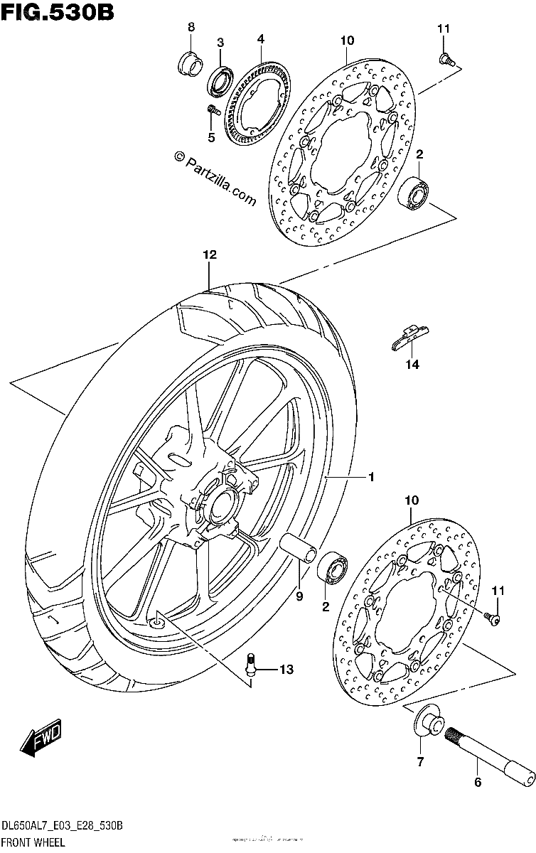 Diagrama de FRONT WHEEL DL650AL7 E28