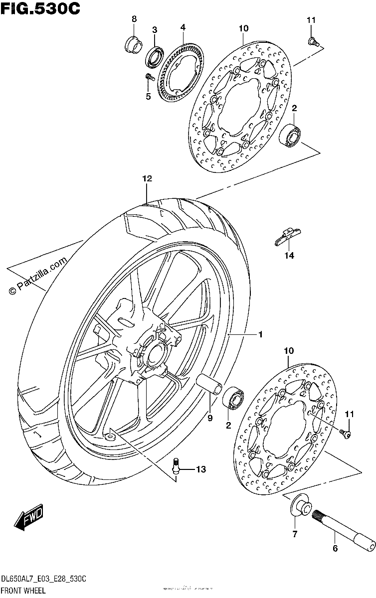 Diagrama de FRONT WHEEL DL650AL7 E33