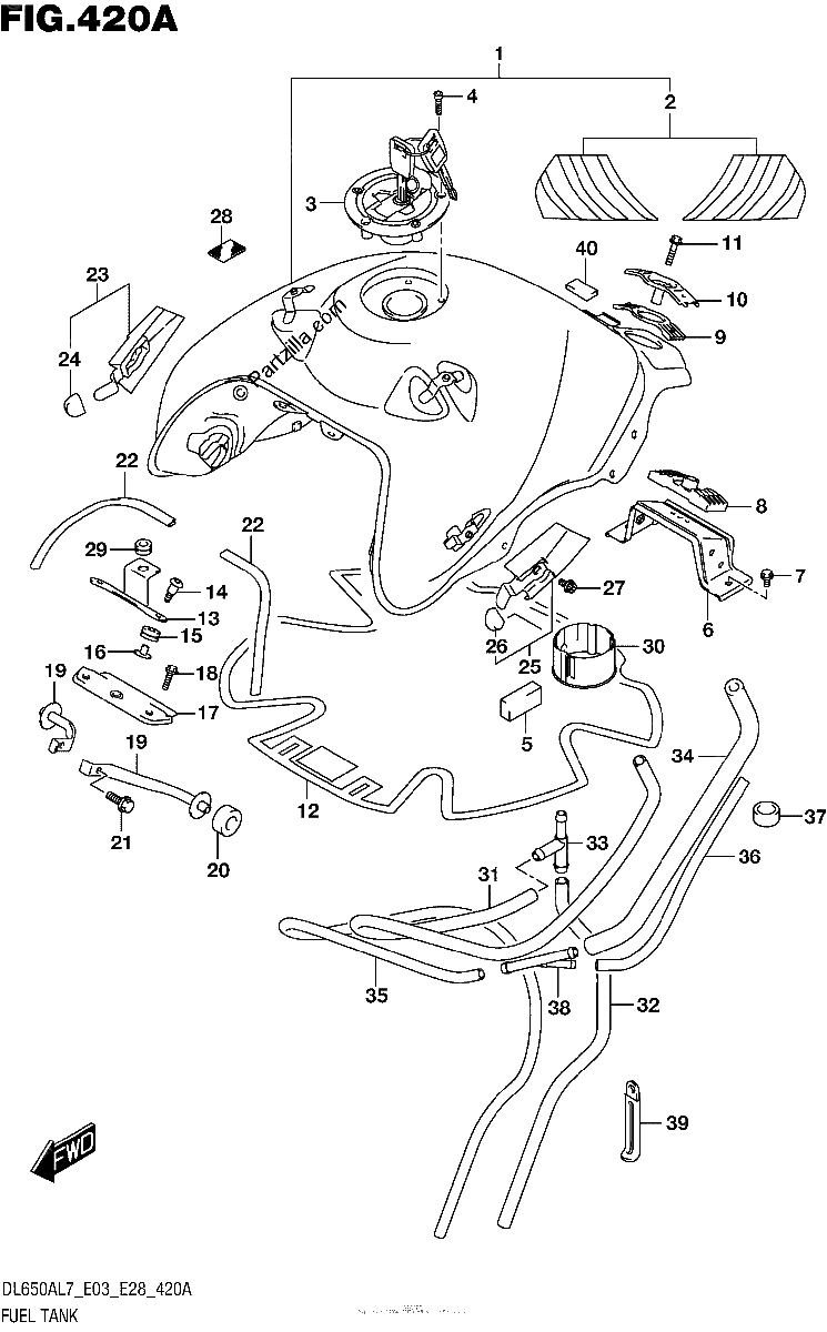 Diagrama de FUEL TANK DL650AL7 E03 FOR YU1