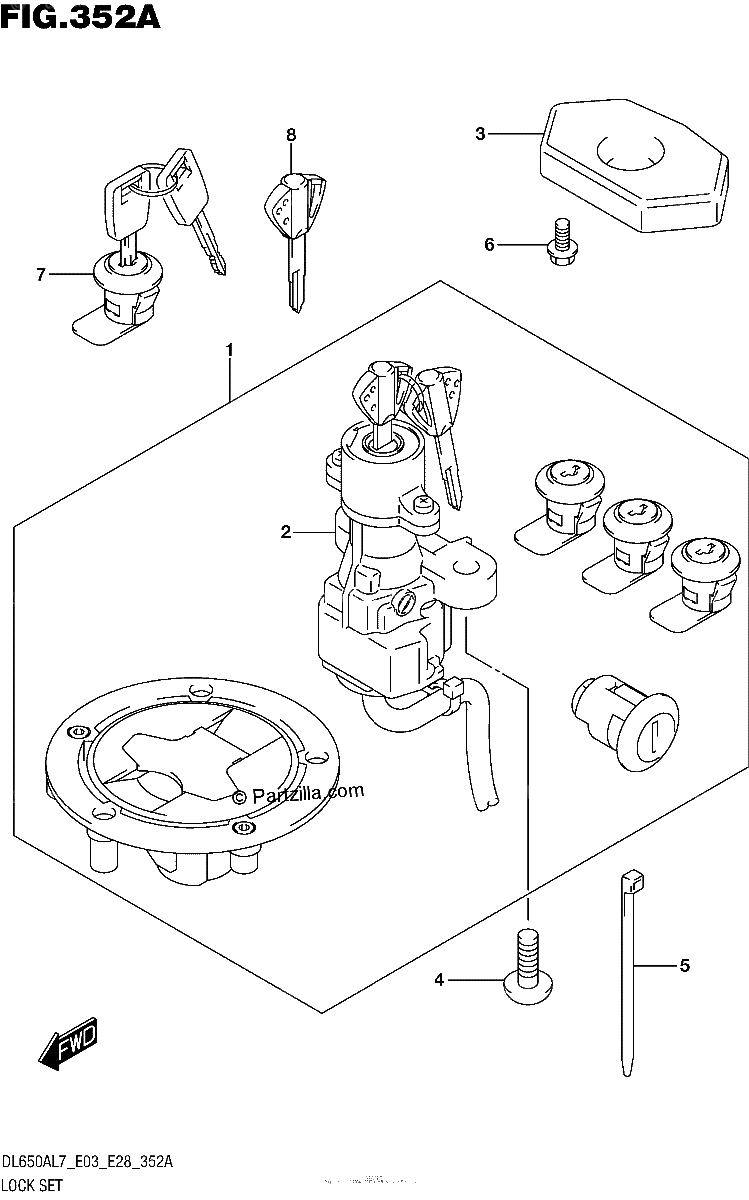 Diagrama de LOCK SET FOR TOP CASE SIDE CASE