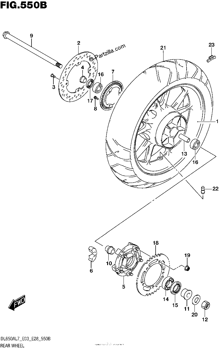 Diagrama de REAR WHEEL DL650AL7 E28
