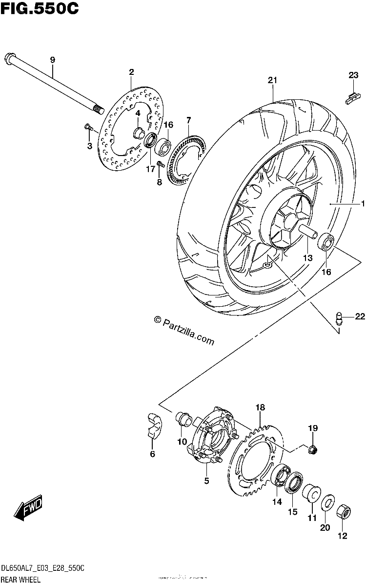Diagrama de REAR WHEEL DL650AL7 E33