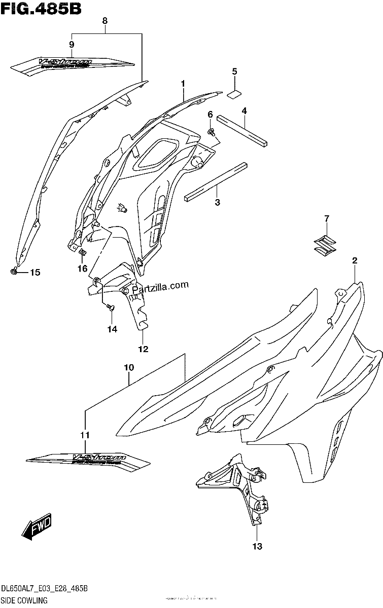 Diagrama de SIDE COWLING DL650AL7 E03 FOR YVB YWW