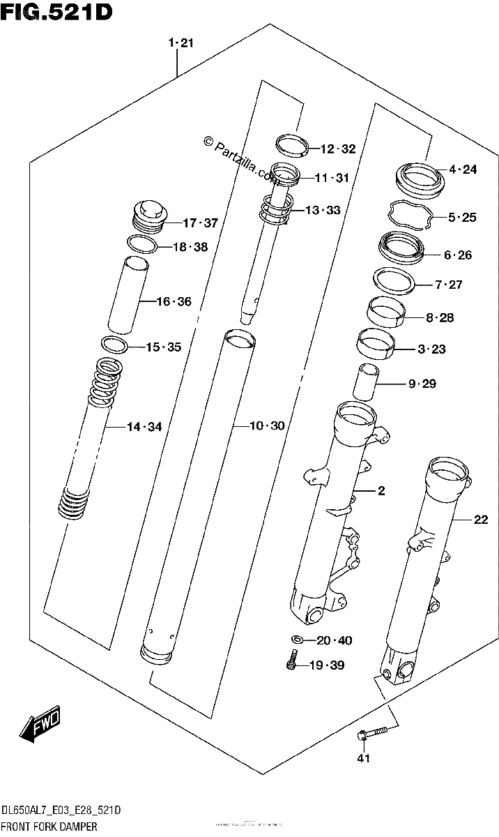 Diagrama de FRONT FORK DAMPER DL650XAL7 E03