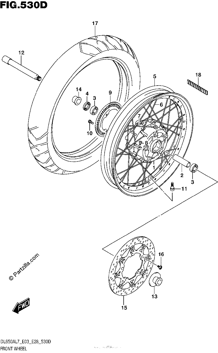 Diagrama de FRONT WHEEL DL650XAL7 E03