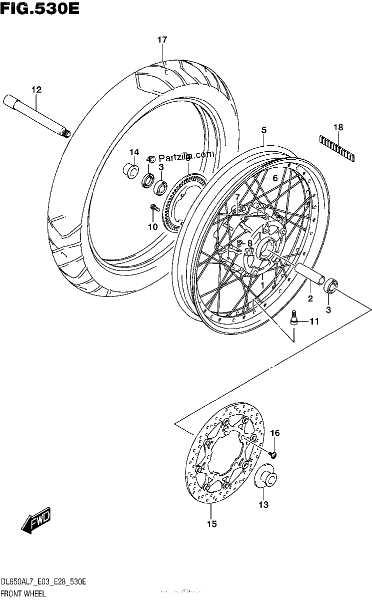 Diagrama de FRONT WHEEL DL650XAL7 E28