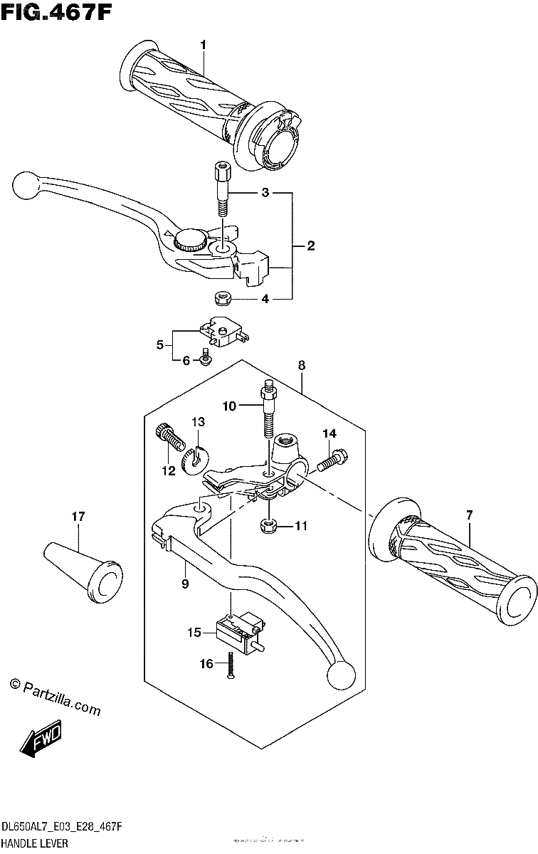 Diagrama de HANDLE LEVER DL650XAL7 E33