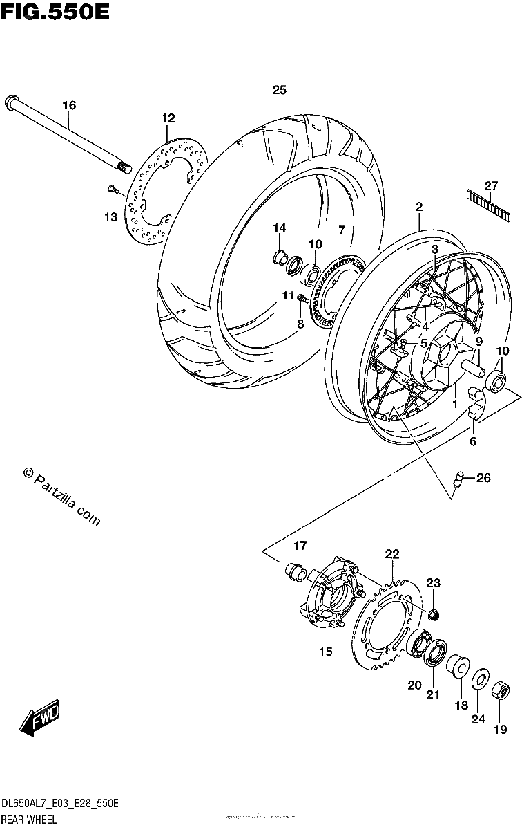 Diagrama de REAR WHEEL DL650XAL7 E28