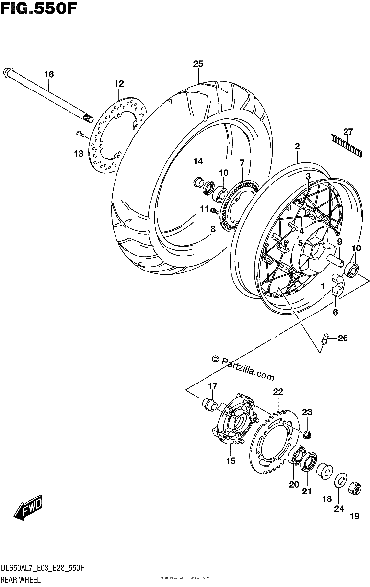 Diagrama de REAR WHEEL DL650XAL7 E33
