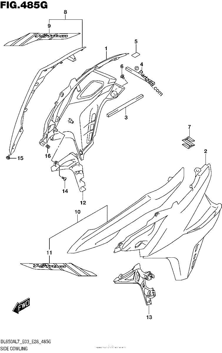 Diagrama de SIDE COWLING DL650XAL7 E03