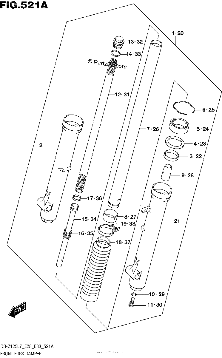 Diagrama de FRONT FORK DAMPER DR Z125 E28